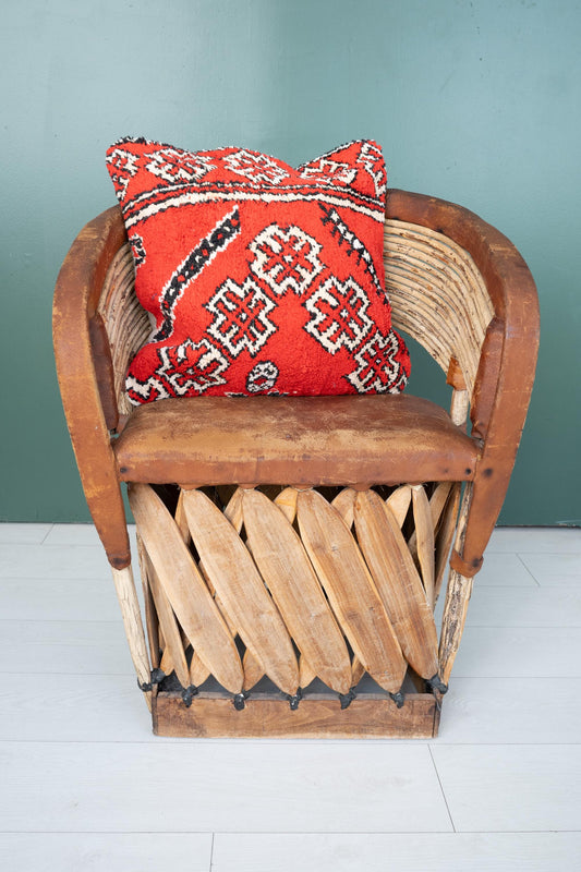 Red Moroccan Diamond Pillow | Geometric Boho Cushion Cover | Upcycled Wool Rug