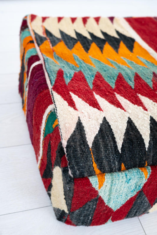 Handmade Moroccan Wool Pouf Floor Cushion Boho Ottoman Pet Bed and Meditation Seat