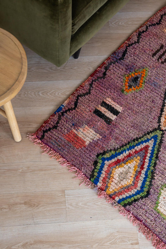 Purple Moroccan Boujaad Accent Rug: Handcrafted Geometric Pattern for Bohemian Decor