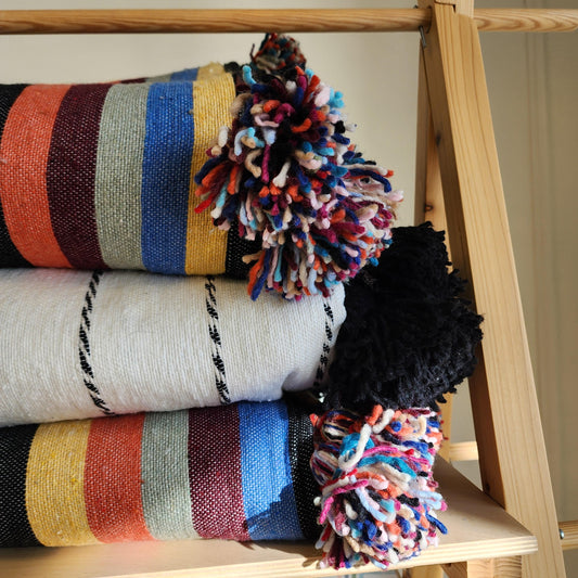 Moroccan Handwoven Cotton Blanket: Authentic Artisan Coverlet for Bedroom, Sofa, and Home Decor