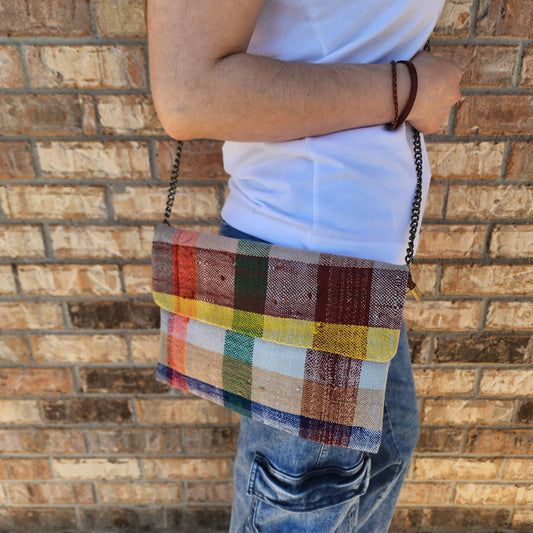 Upcycled Moroccan Blanket Crossbody Bag: Vintage Boho Chic Handbag with Bohemian Flair