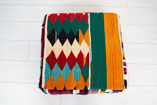 Handmade Moroccan Wool Pouf Floor Cushion Boho Ottoman Pet Bed and Meditation Seat