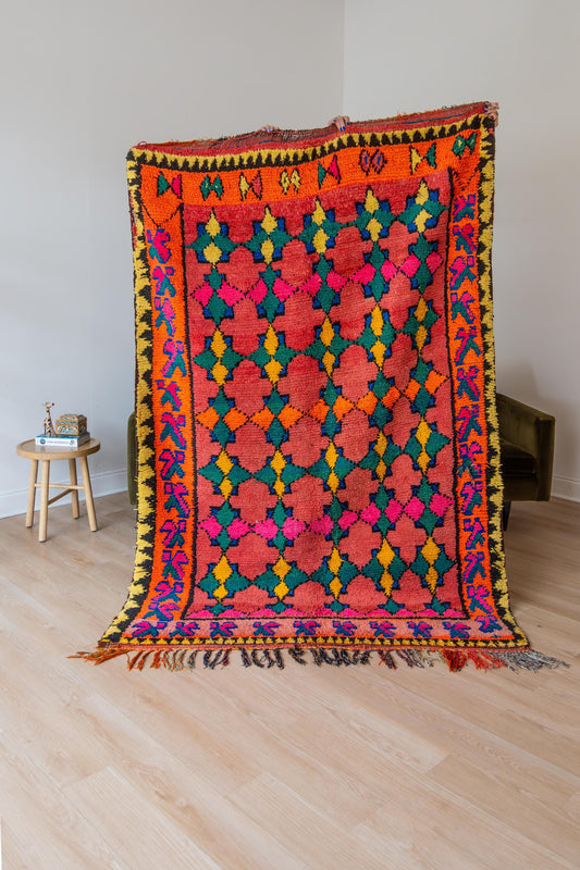 Vibrant Vintage Moroccan Boujaad Rug: Handcrafted Berber Carpet for Boho Home Decor