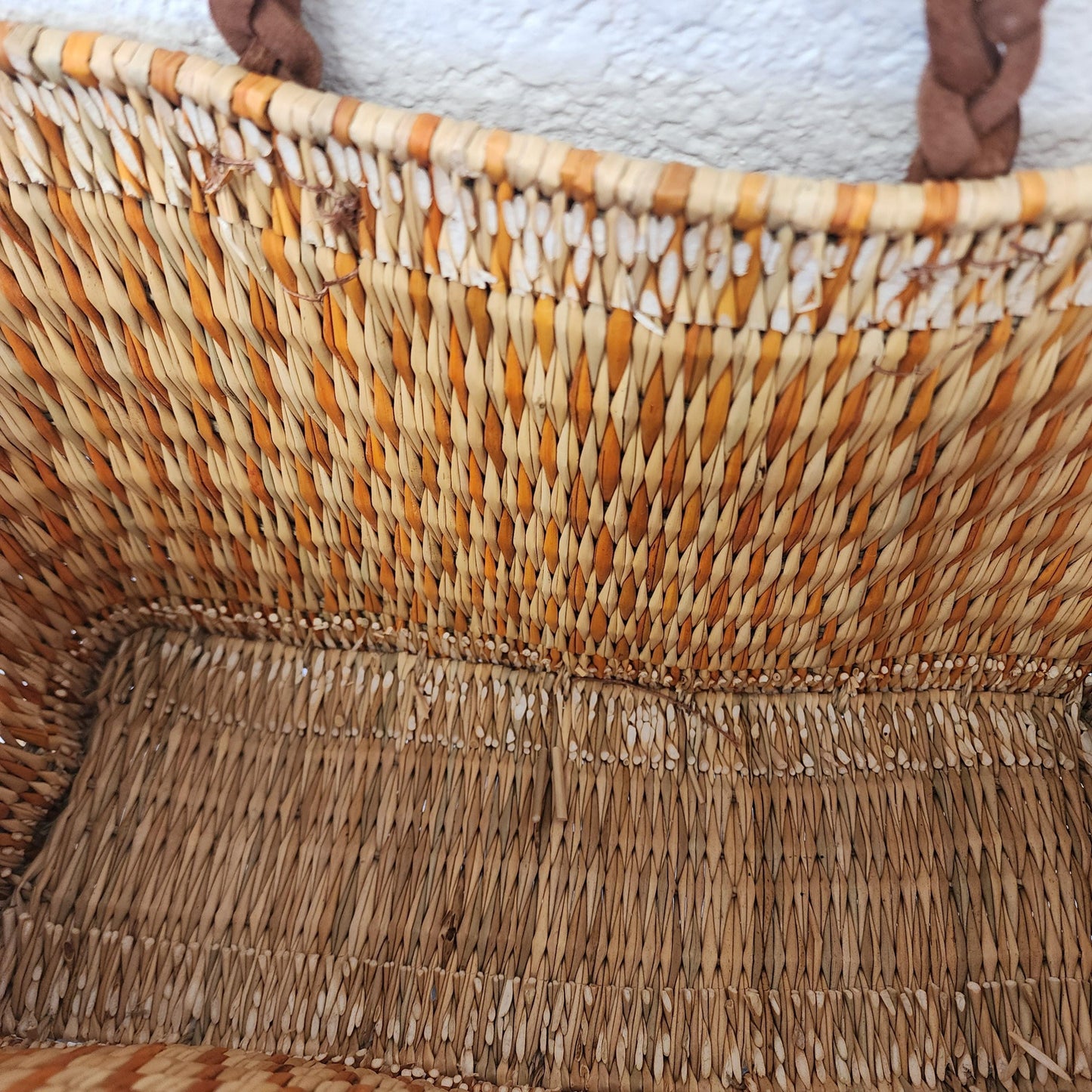 Vibrant Handwoven Moroccan Reed Basket - Essaouira Crafted Farmers Market Tote - African Shopping Carrier