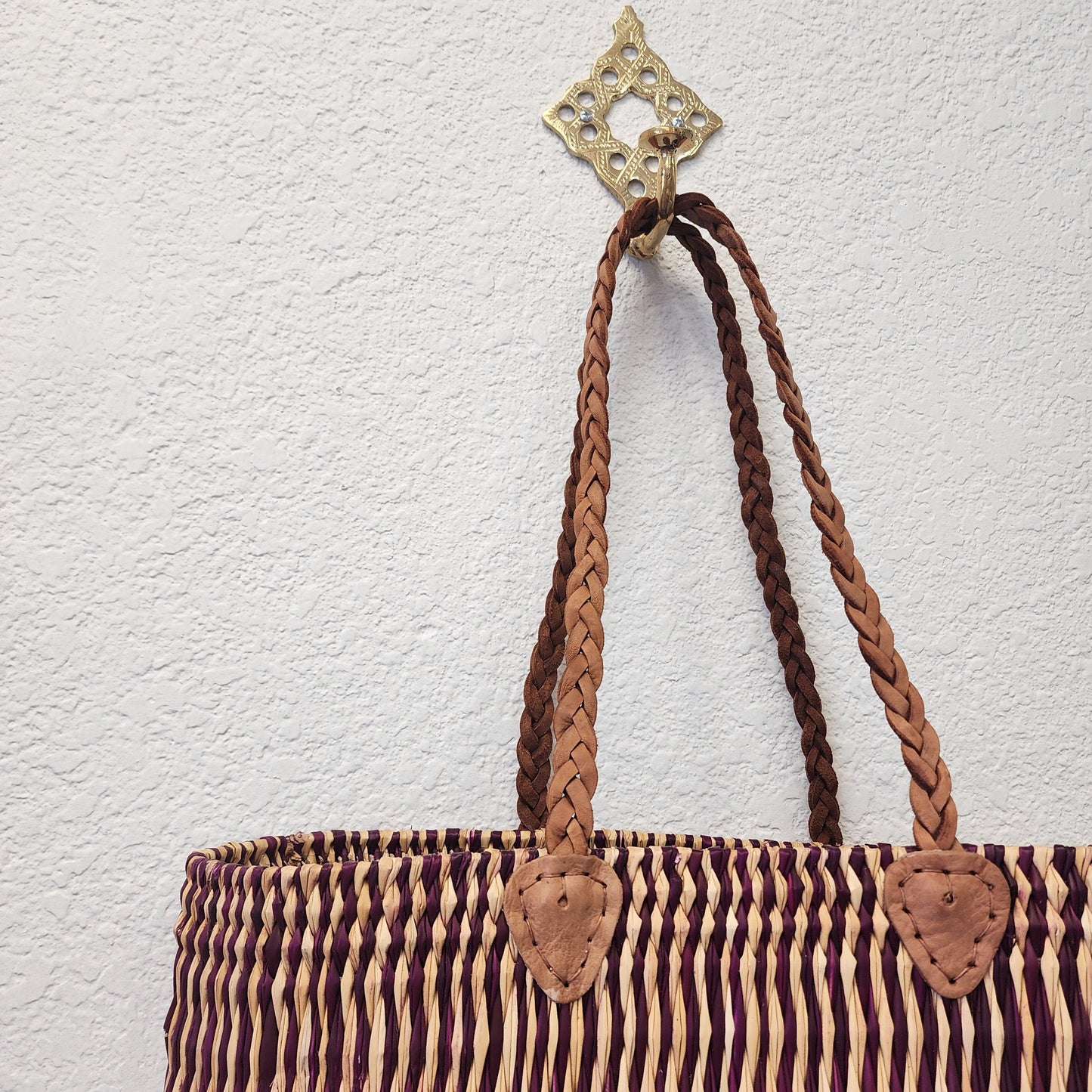 Vibrant Handwoven Moroccan Reed Basket - Essaouira Crafted Farmers Market Tote - African Shopping Carrier