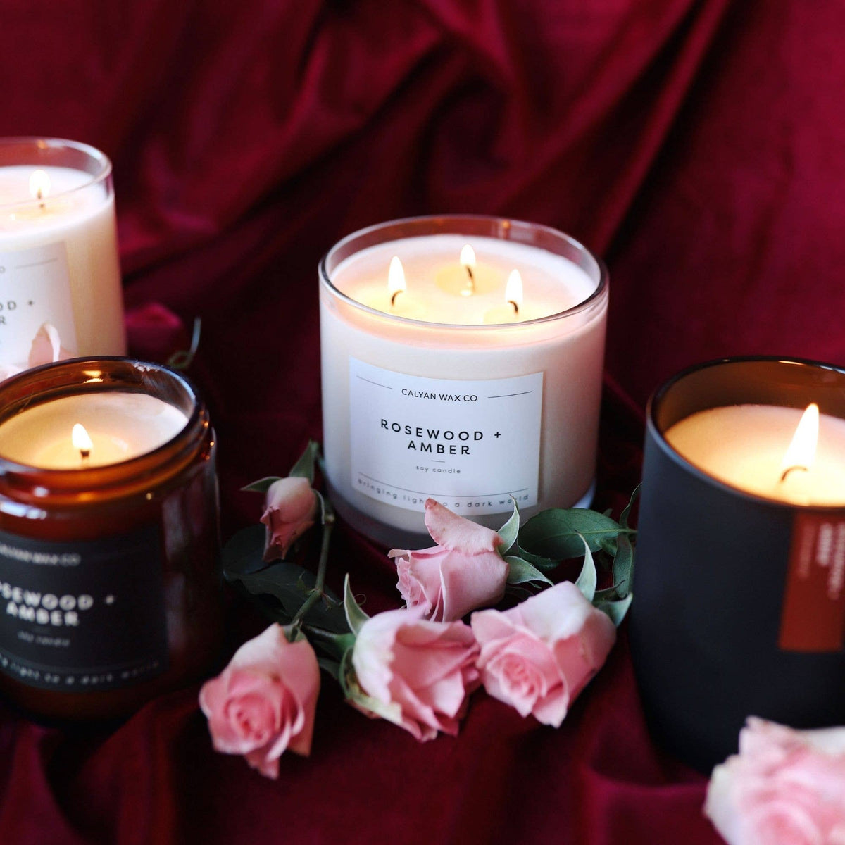 Rosewood + Amber - 3 Wick Clear Glass Tumbler Soy Candle