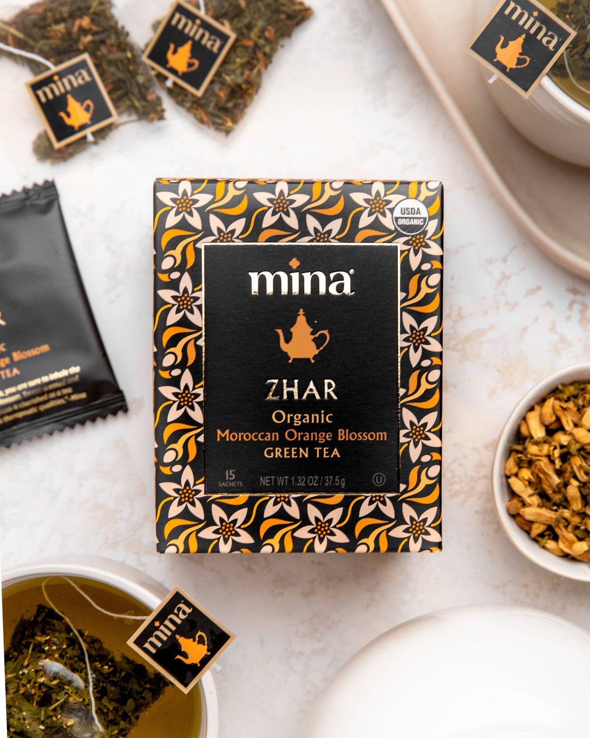 15ct Zhar Organic Moroccan Orange Blossom Green Tea
