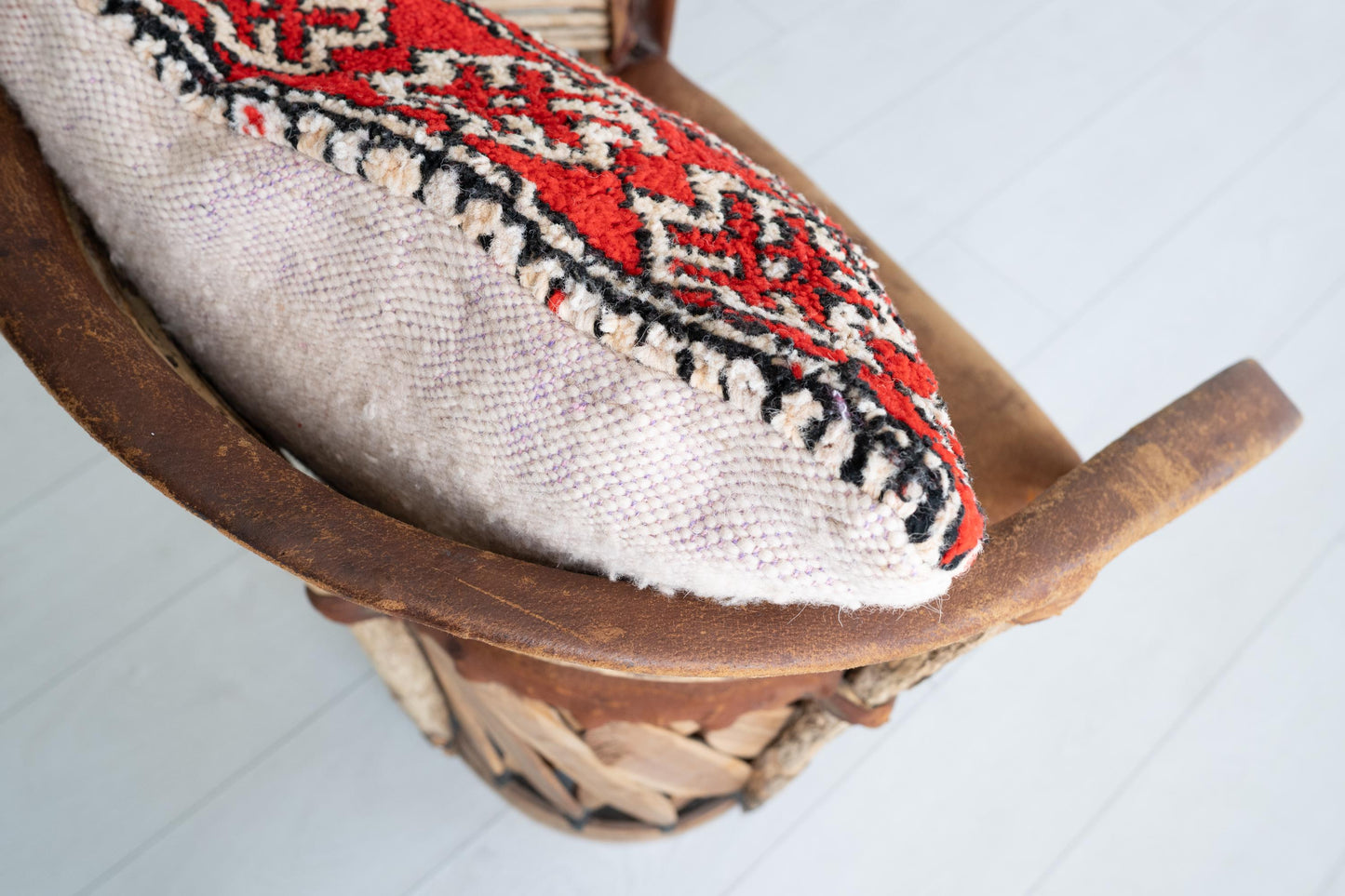 Red Moroccan Diamond Pillow | Geometric Boho Cushion Cover | Upcycled Wool Rug