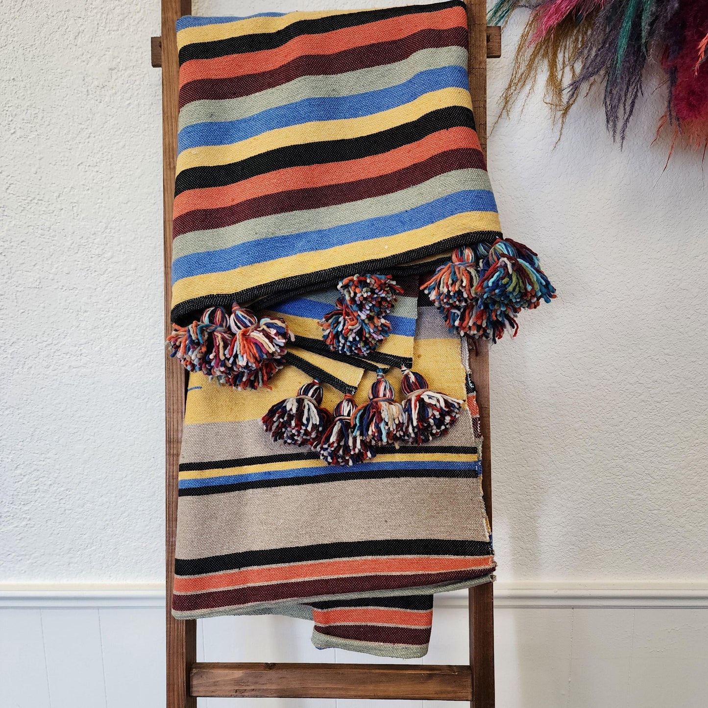 Moroccan Handwoven Cotton Blanket: Authentic Artisan Coverlet for Bedroom, Sofa, and Home Decor