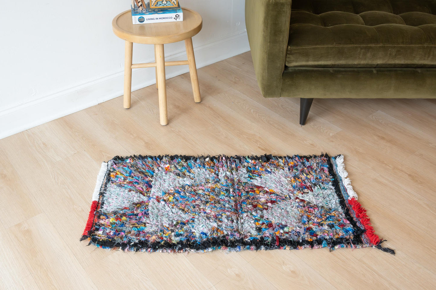 Vibrant Moroccan Boucherouite Accent Rug: Handwoven Bohemian Floor Art for Eclectic Home Decor