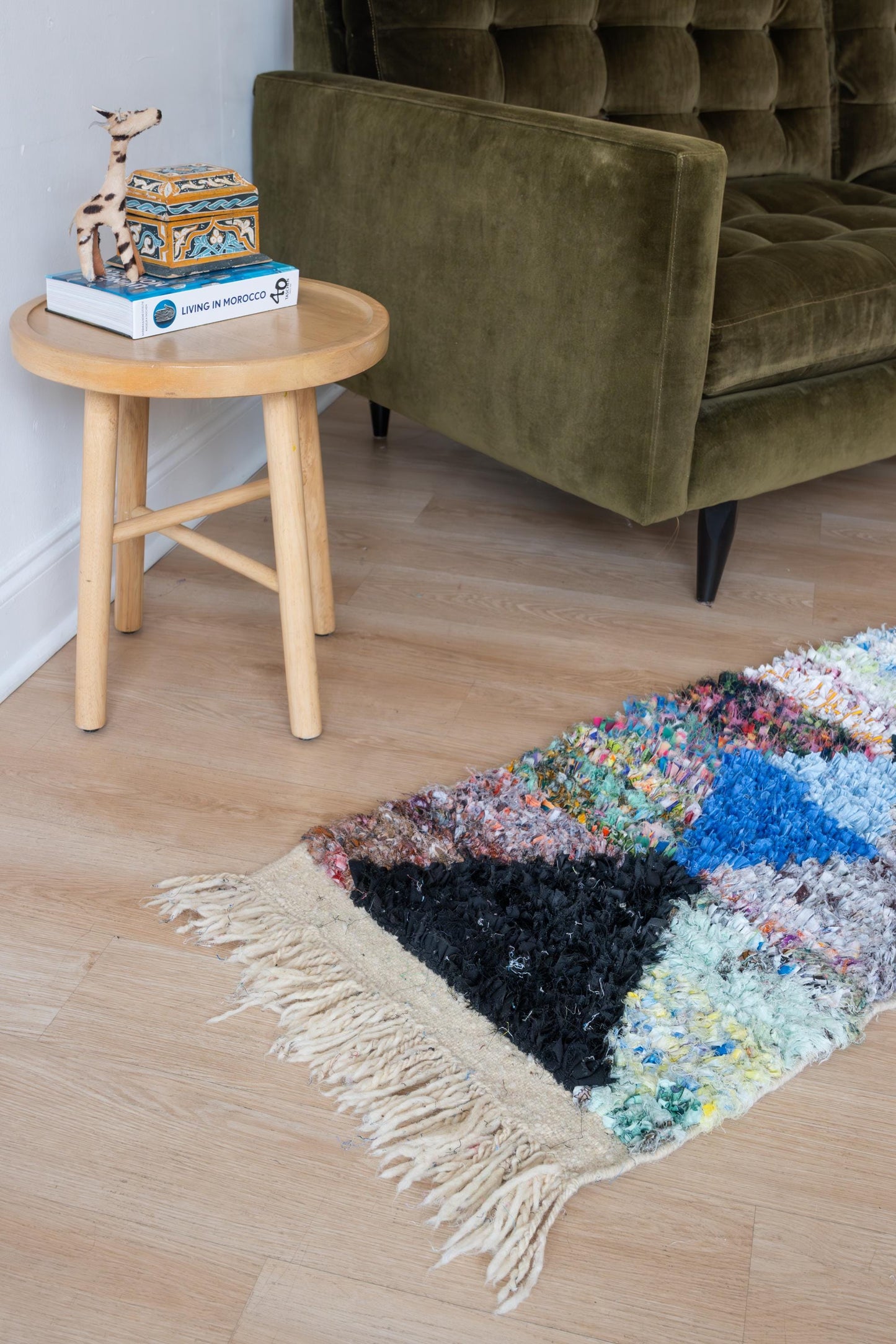 Vibrant Moroccan Boucherouite Accent Rug: Handwoven Bohemian Floor Art for Eclectic Home Decor