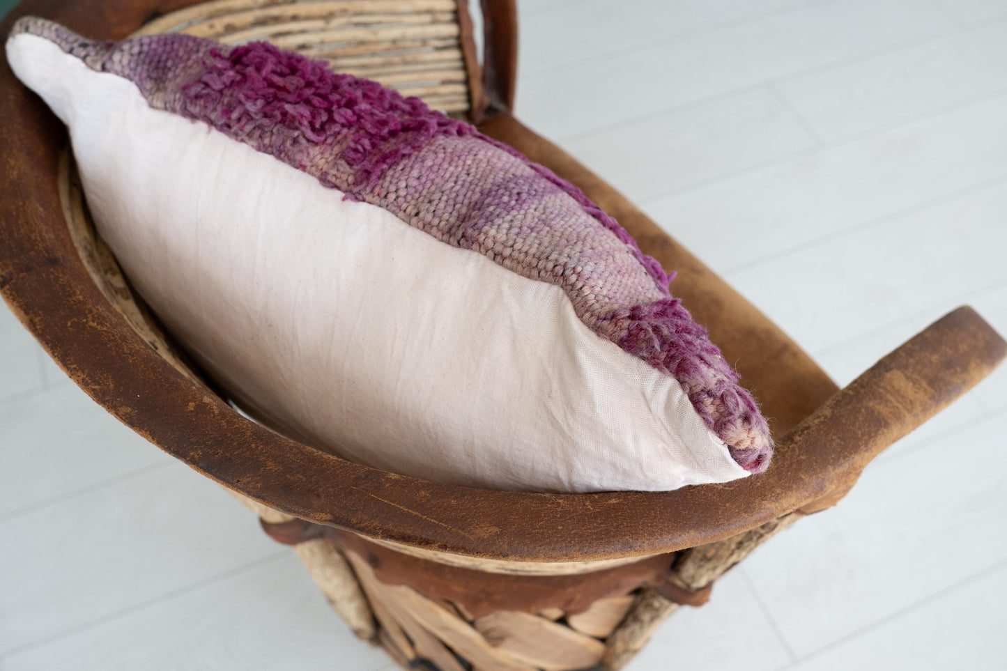 Purple Moroccan Pillow | Textured Wool Cushion Cover | Upcycled Berber Rug Accent