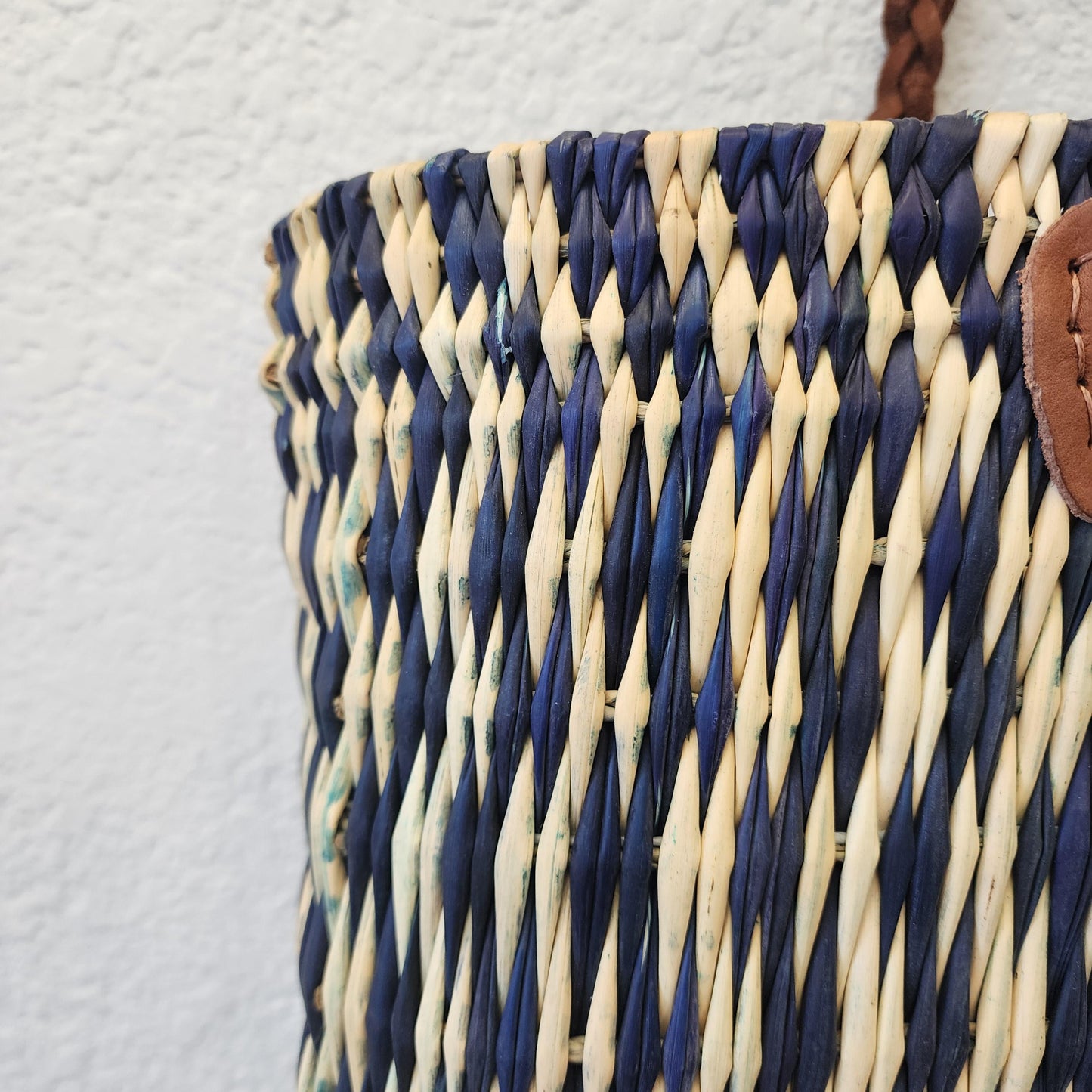 Vibrant Handwoven Moroccan Reed Basket - Essaouira Crafted Farmers Market Tote - African Shopping Carrier
