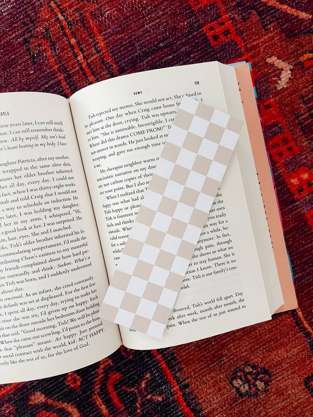 Checkered Bookmark - Tan and White