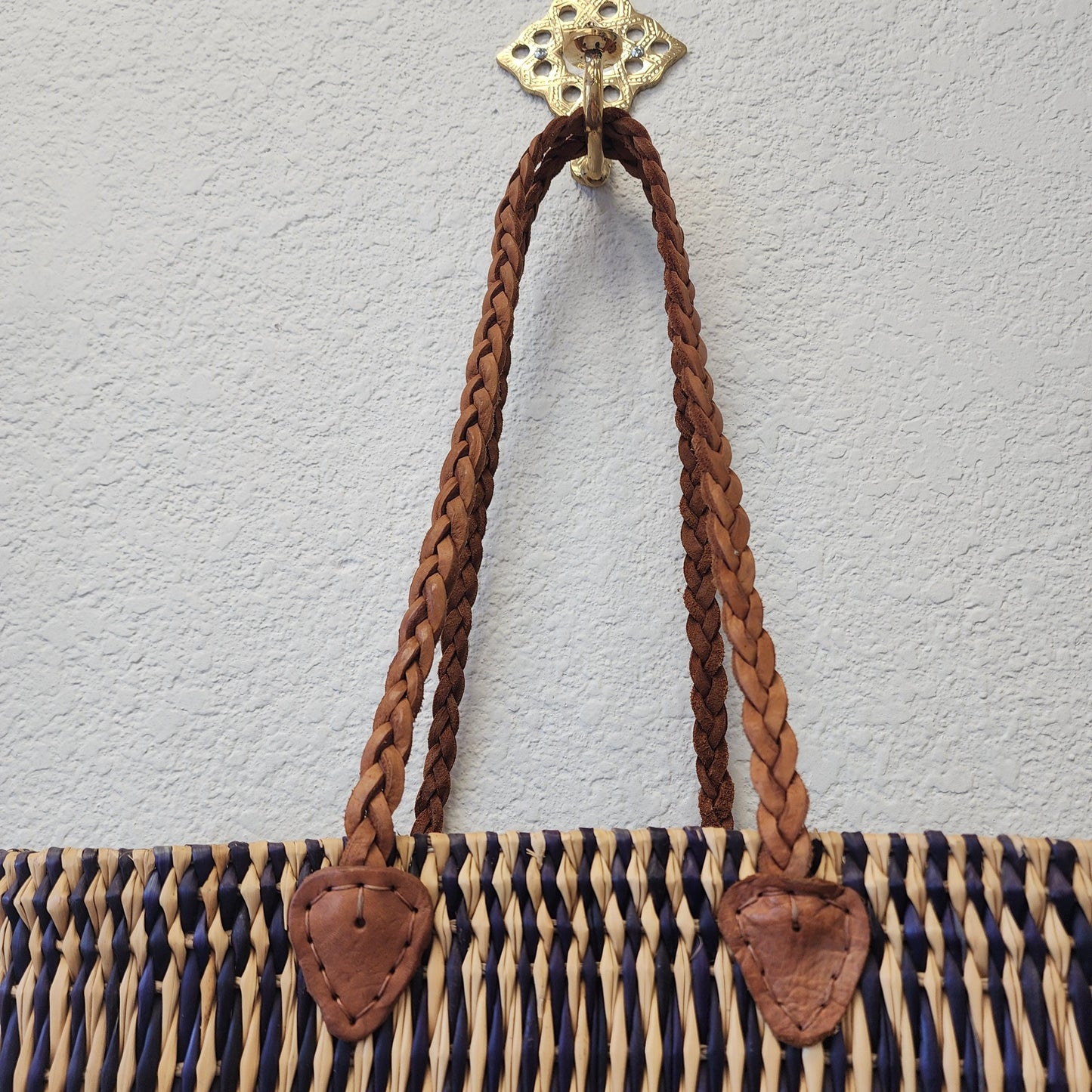 Vibrant Handwoven Moroccan Reed Basket - Essaouira Crafted Farmers Market Tote - African Shopping Carrier