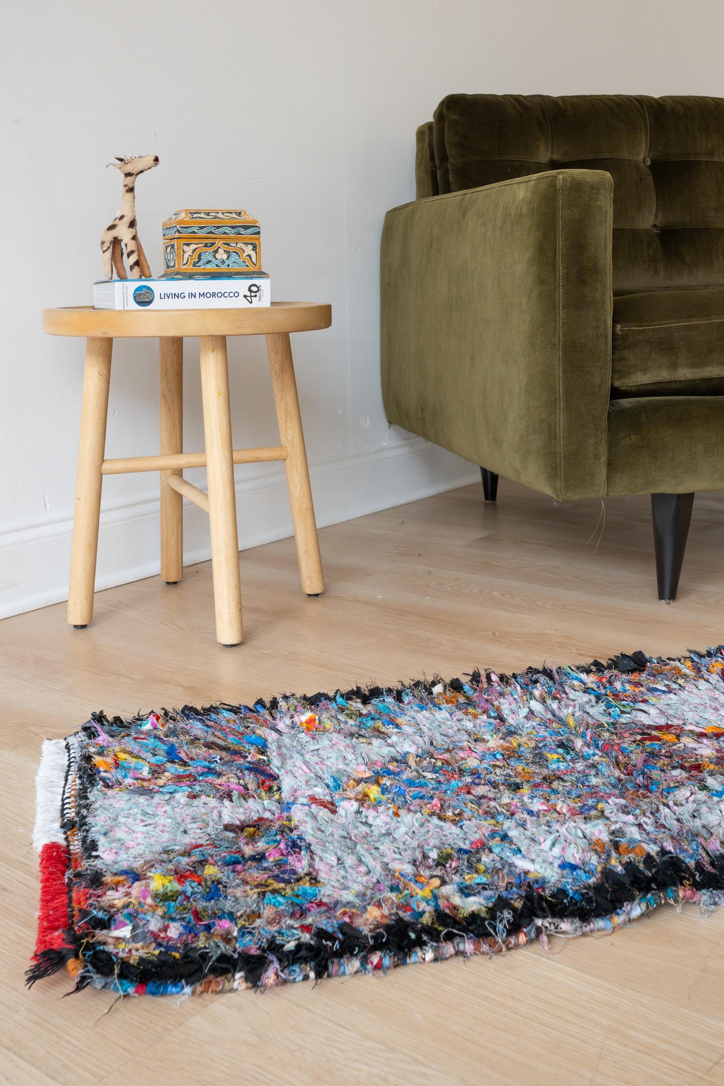 Vibrant Moroccan Boucherouite Accent Rug: Handwoven Bohemian Floor Art for Eclectic Home Decor
