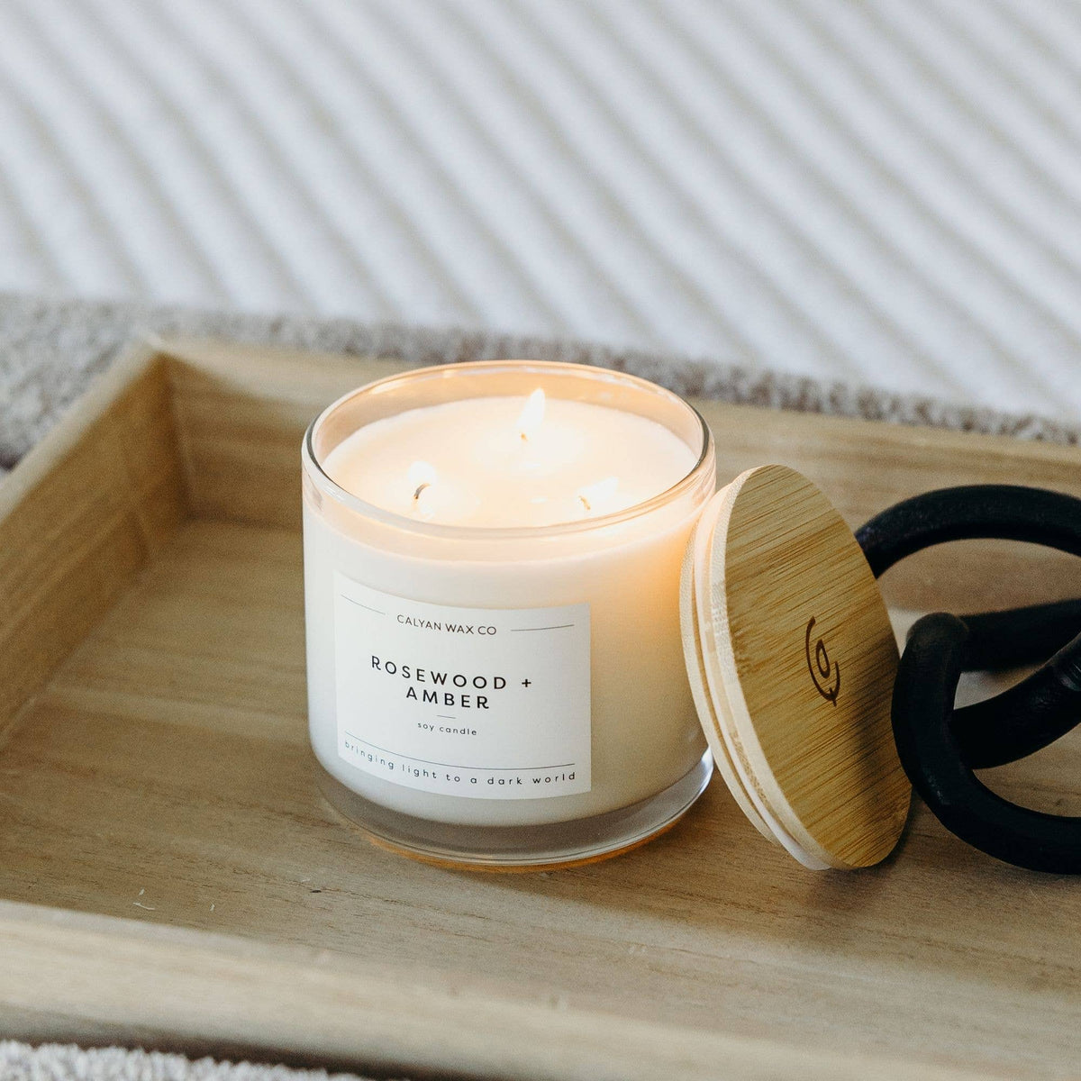 Rosewood + Amber - 3 Wick Clear Glass Tumbler Soy Candle