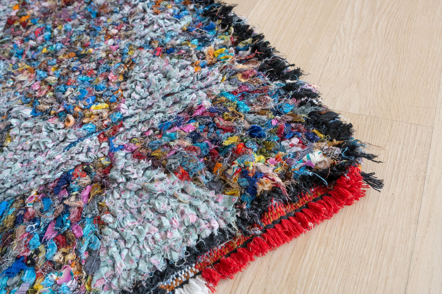 Vibrant Moroccan Boucherouite Accent Rug: Handwoven Bohemian Floor Art for Eclectic Home Decor