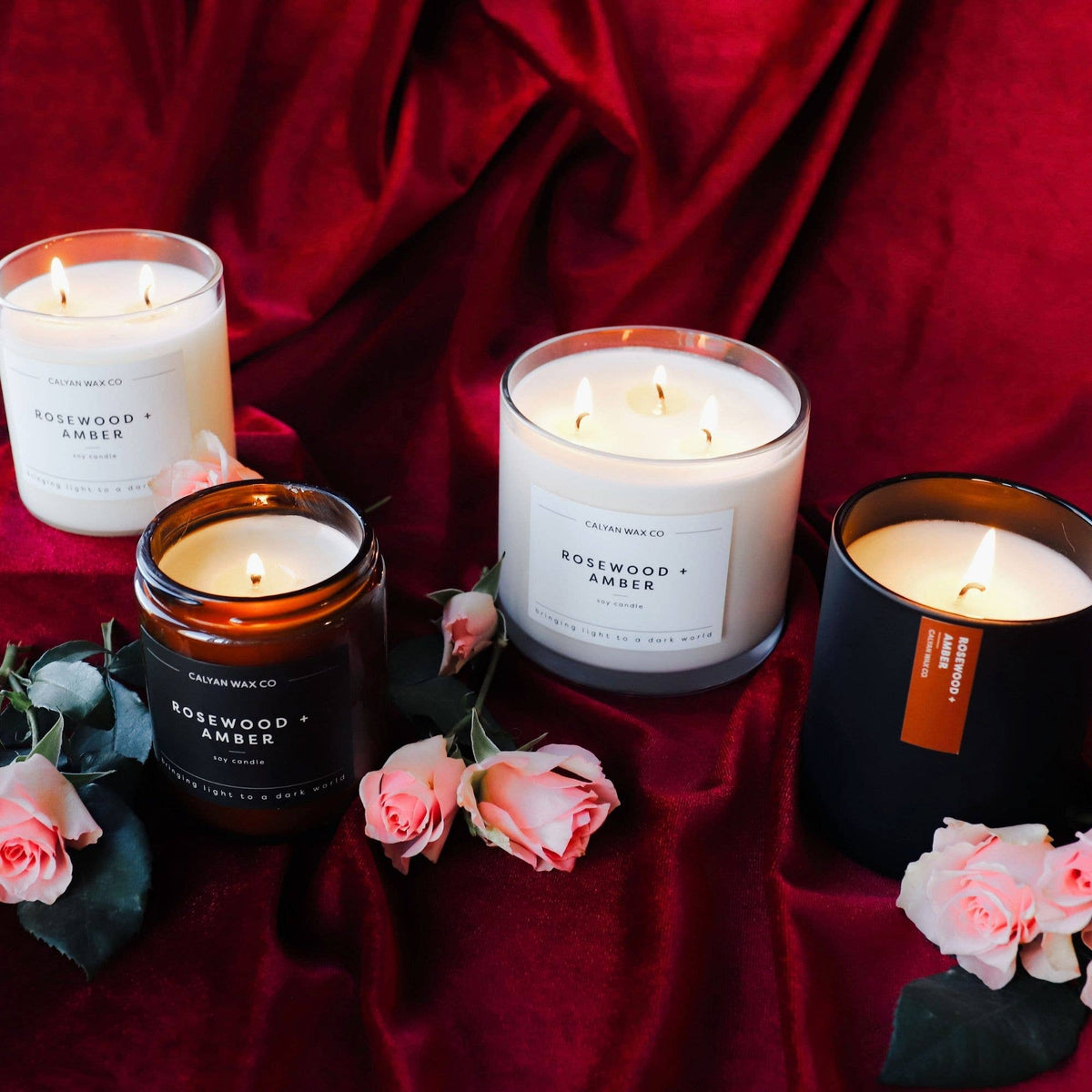 Rosewood + Amber - 3 Wick Clear Glass Tumbler Soy Candle