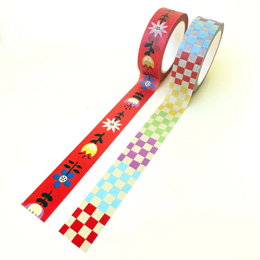 Folk Flowers & Checkers Washi Tape