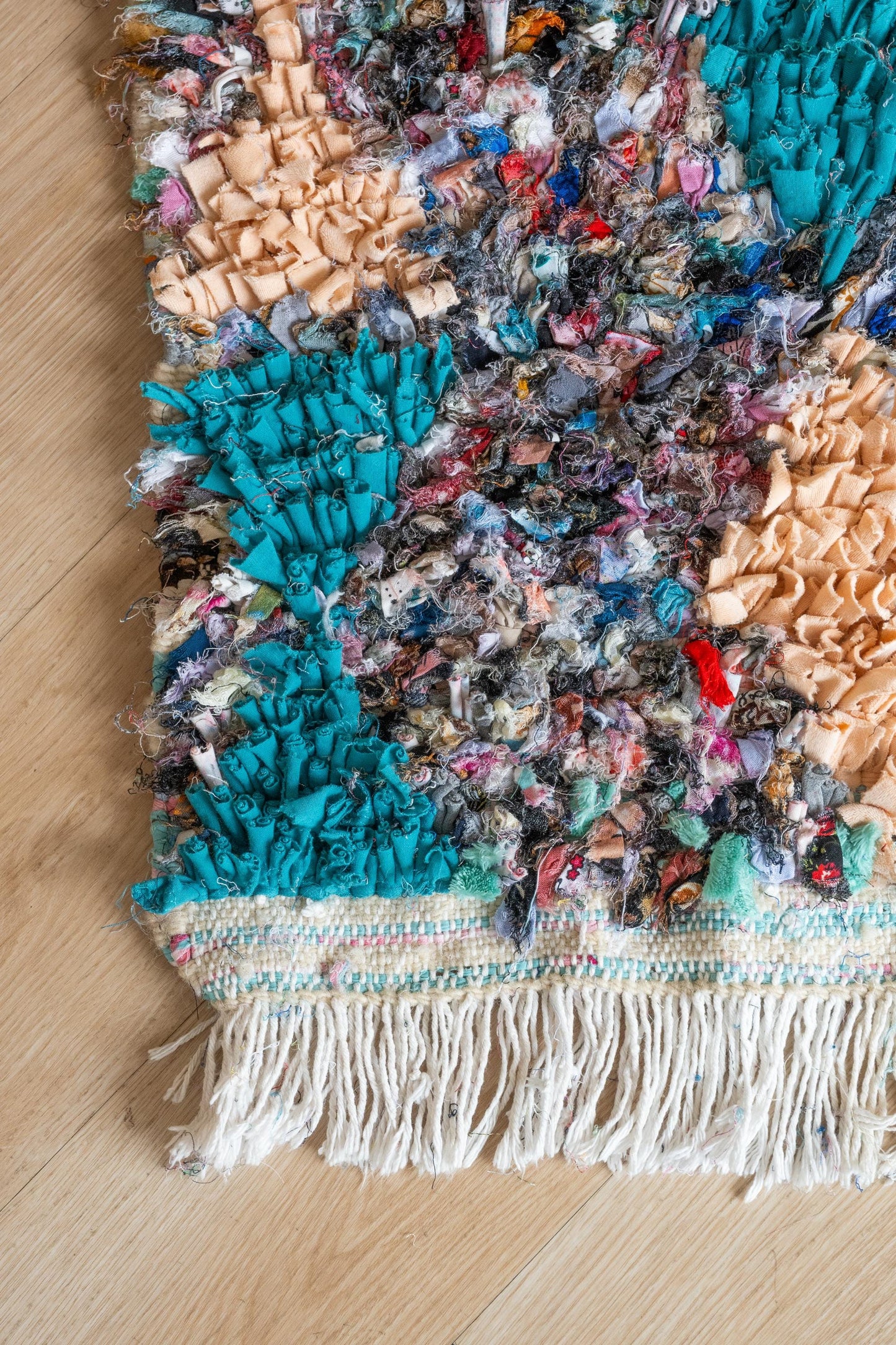 Vibrant Moroccan Boucherouite Accent Rug: Handwoven Bohemian Floor Art for Eclectic Home Decor