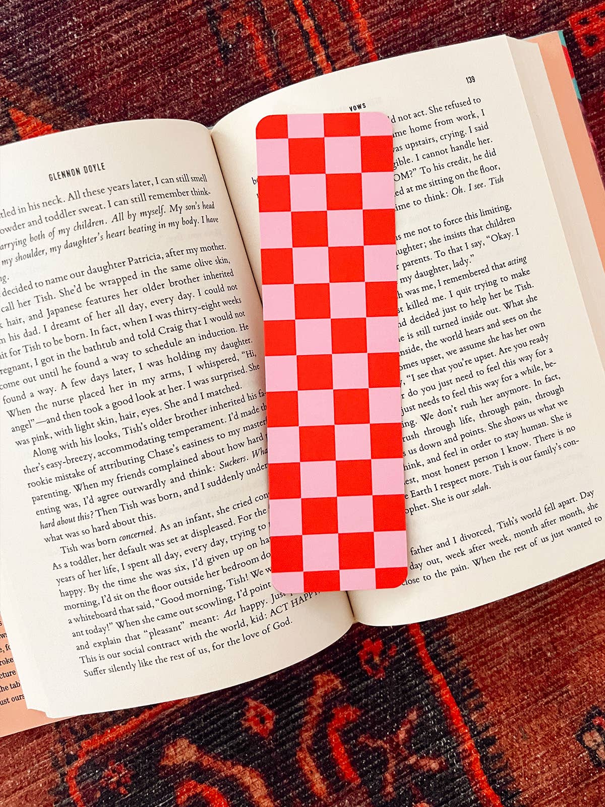 Checkered Bookmark - Red and Pink