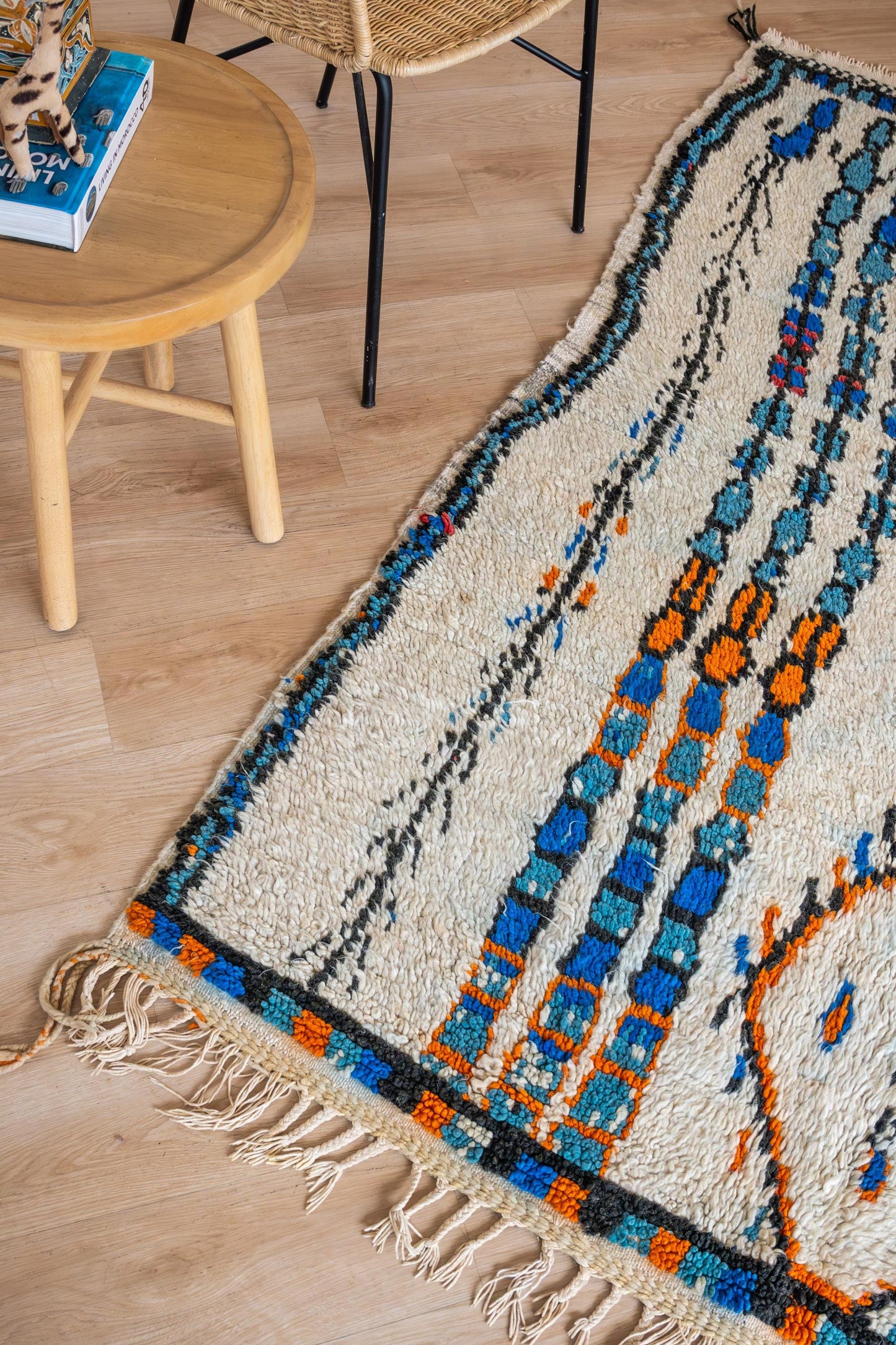 Authentic Moroccan Azilal Rug: Handwoven Geometric Bohemian Carpet for Home Decor