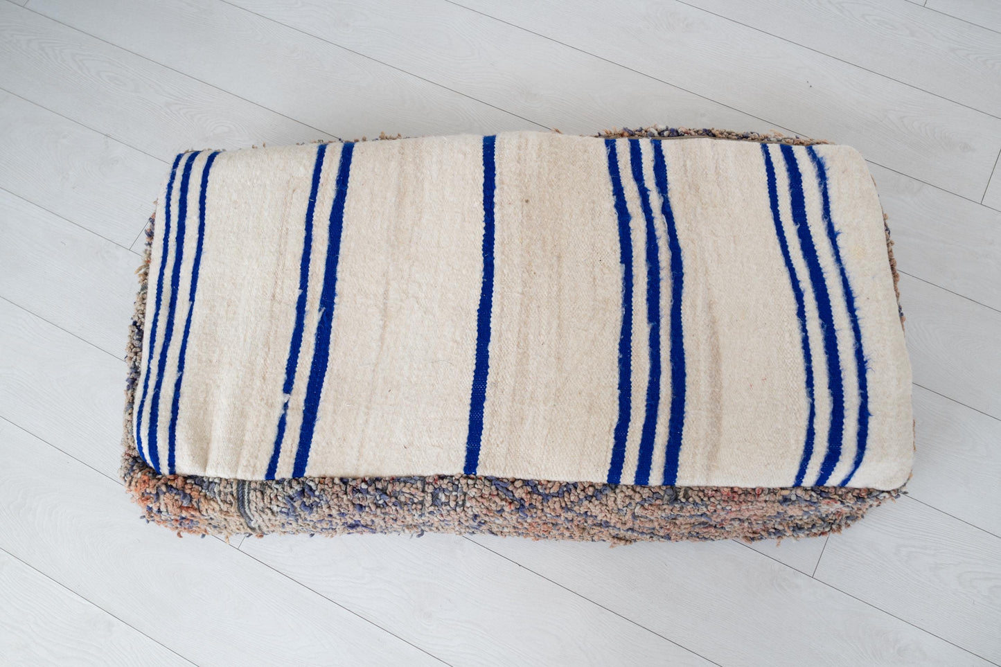 Abstract Moroccan Wool Pouf: Handmade Boho Floor Cushion, Ottoman & Pet Bed - Tribal Home Accent