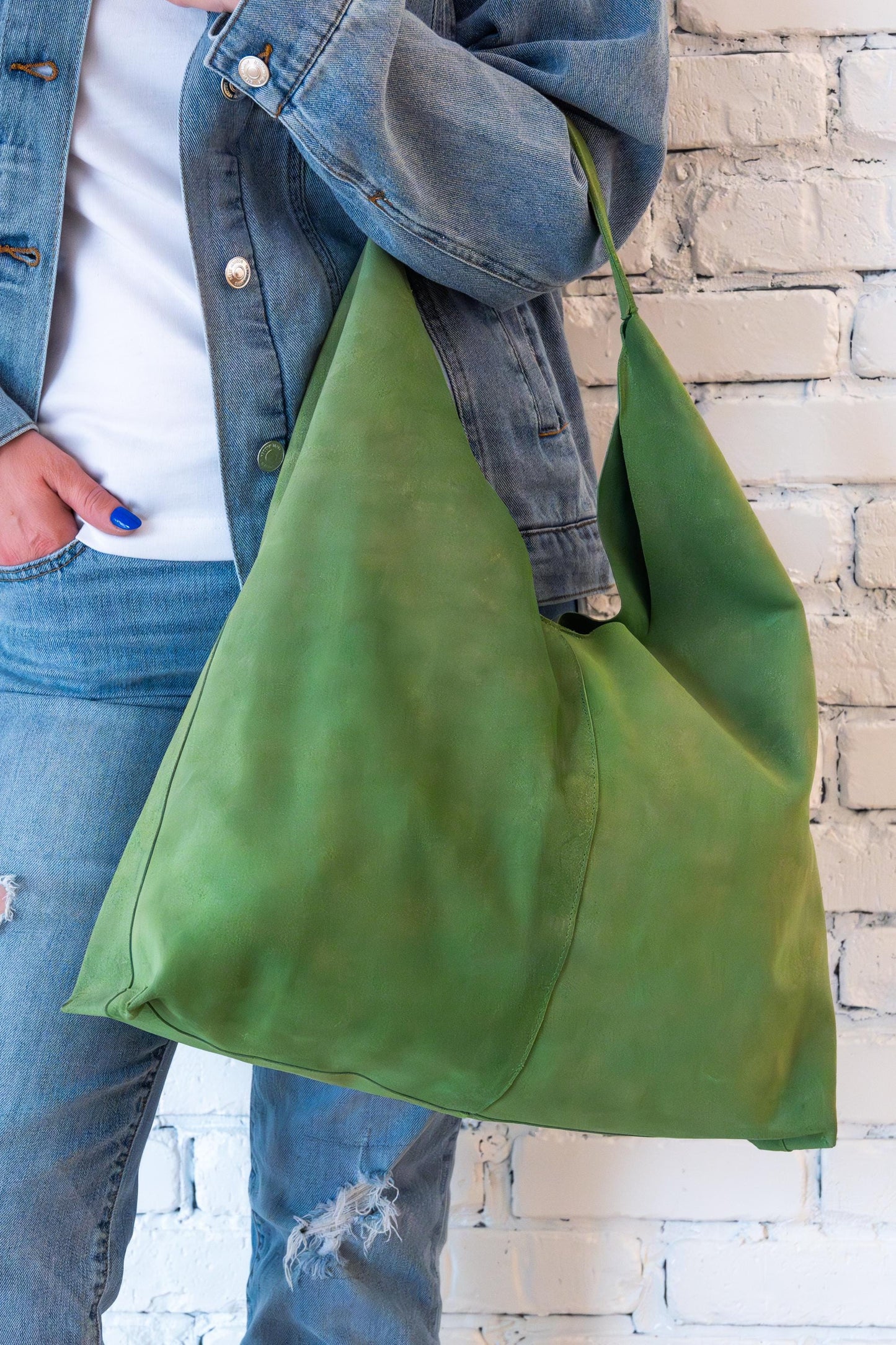 Moroccan Handcrafted Leather Tote: Stylish Everyday Carry for Work, Travel & Shopping, Suede Hobo, Slouchy Hobo Bag