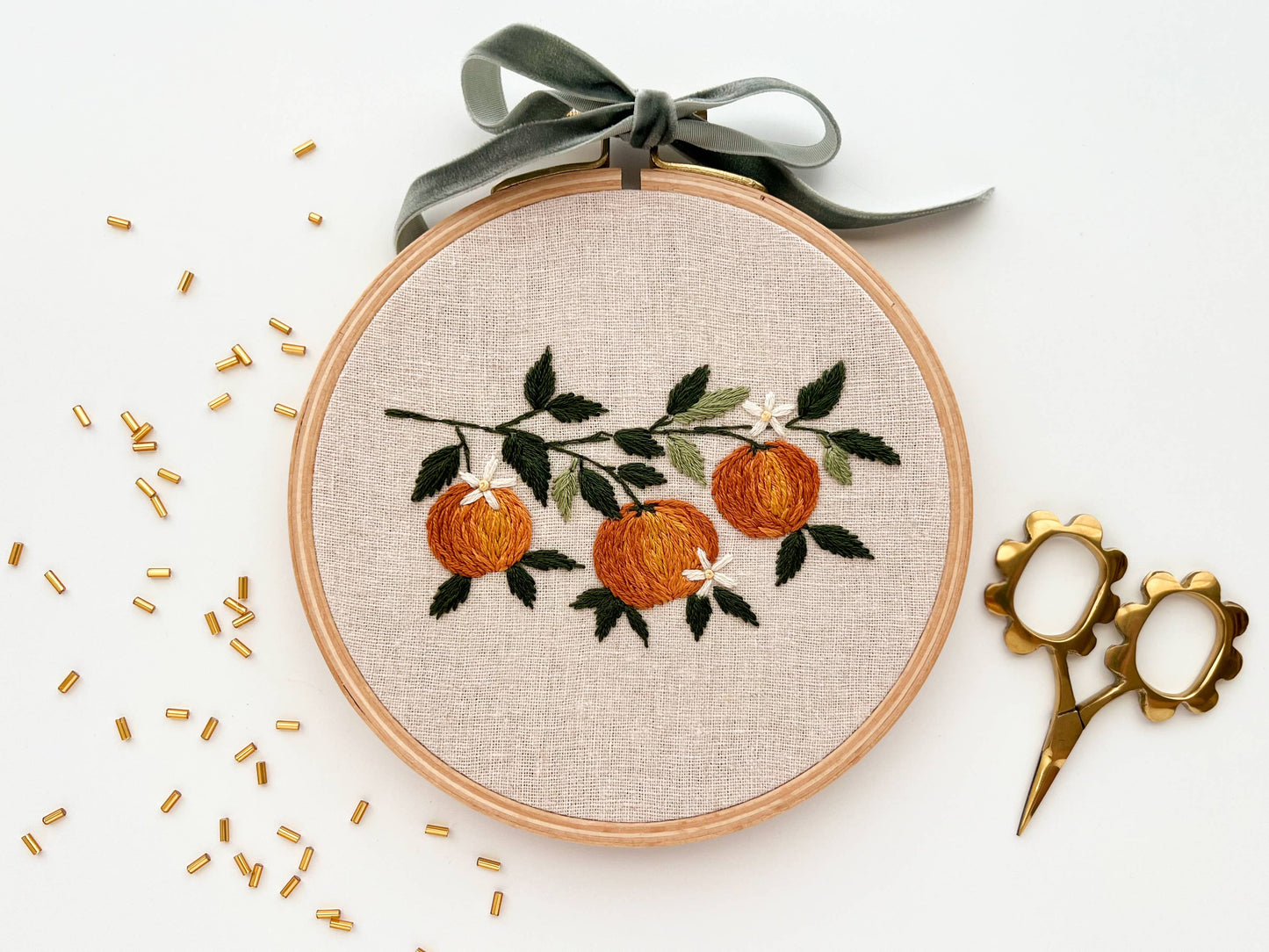 Orange Branch Embroidery DIY Kit