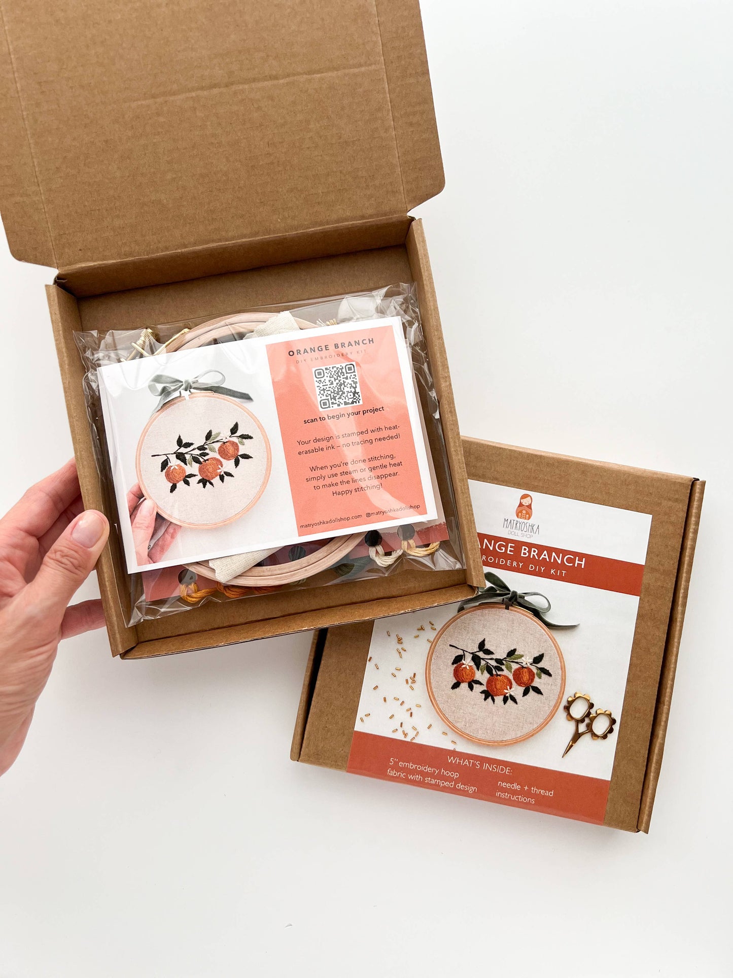 Orange Branch Embroidery DIY Kit