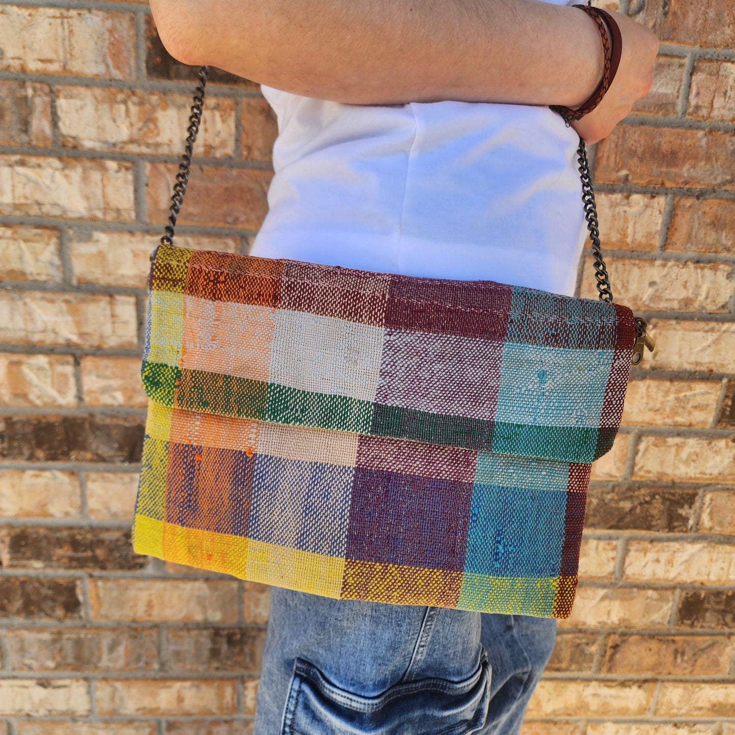 Upcycled Moroccan Blanket Crossbody Bag: Vintage Boho Chic Handbag with Bohemian Flair