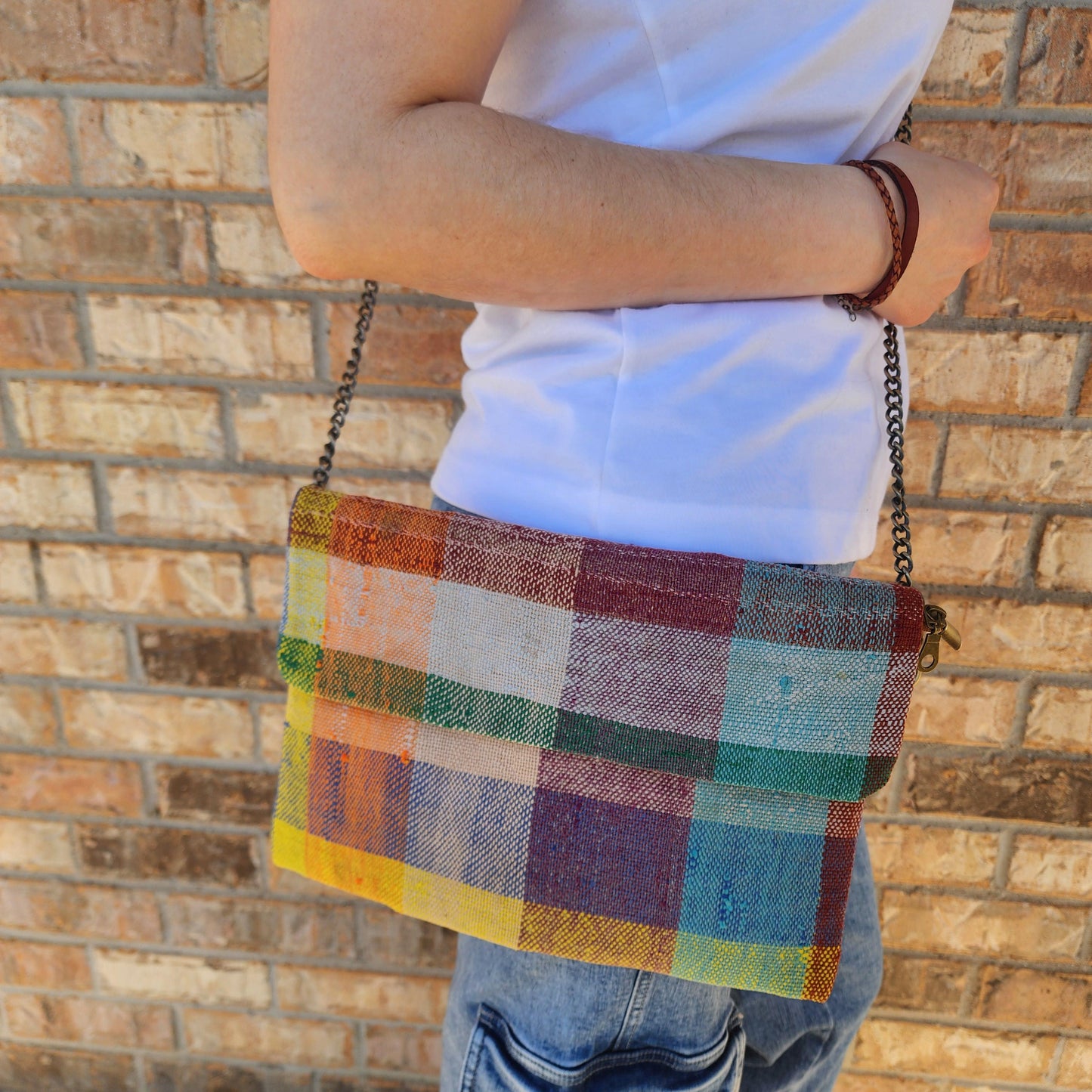 Upcycled Moroccan Blanket Crossbody Bag: Vintage Boho Chic Handbag with Bohemian Flair