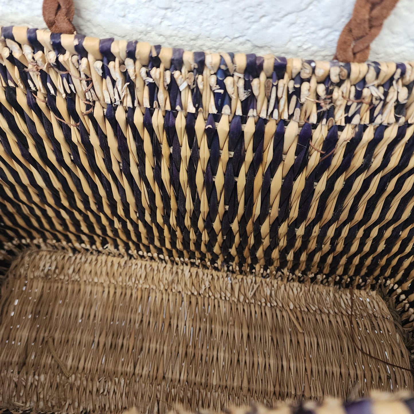 Vibrant Handwoven Moroccan Reed Basket - Essaouira Crafted Farmers Market Tote - African Shopping Carrier
