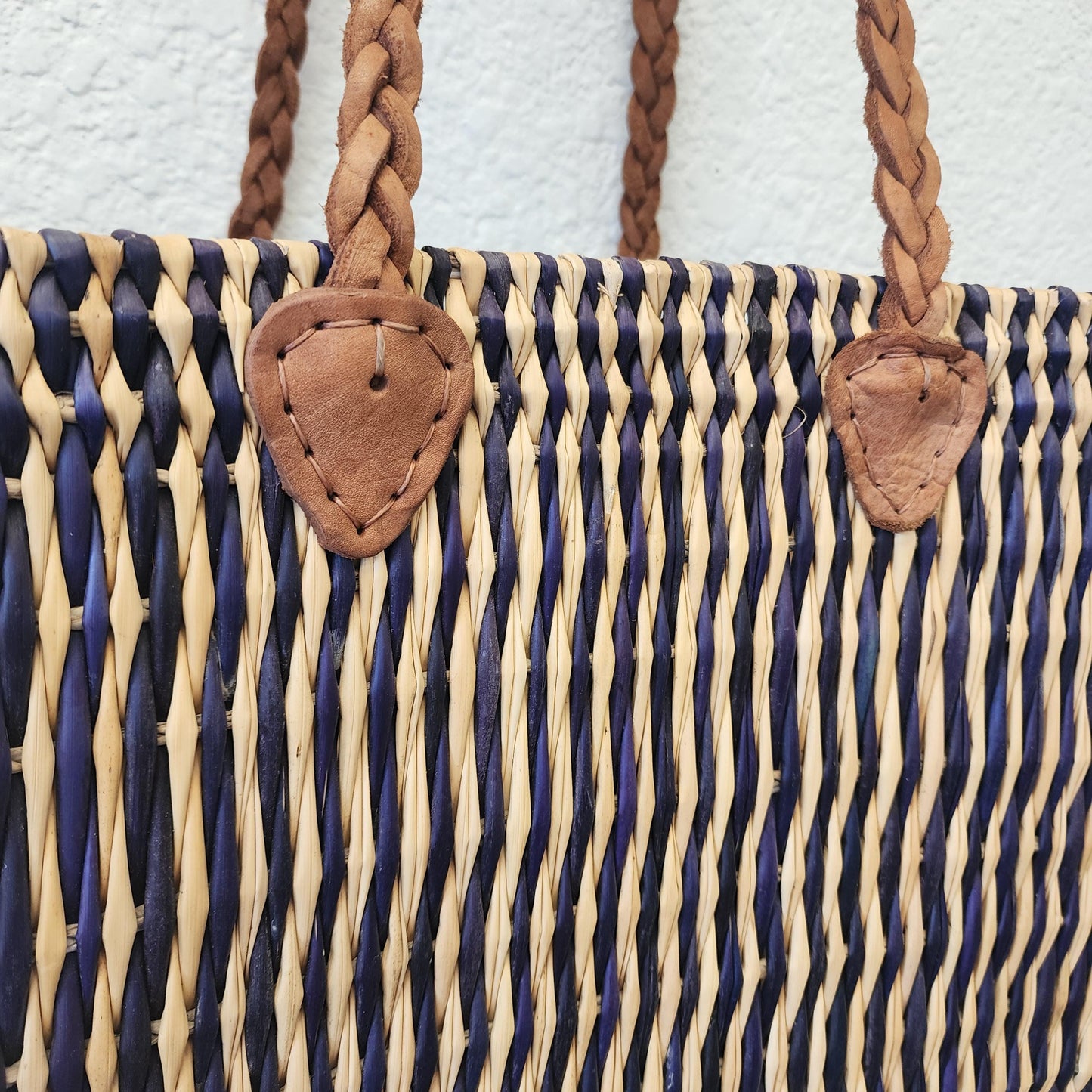 Vibrant Handwoven Moroccan Reed Basket - Essaouira Crafted Farmers Market Tote - African Shopping Carrier