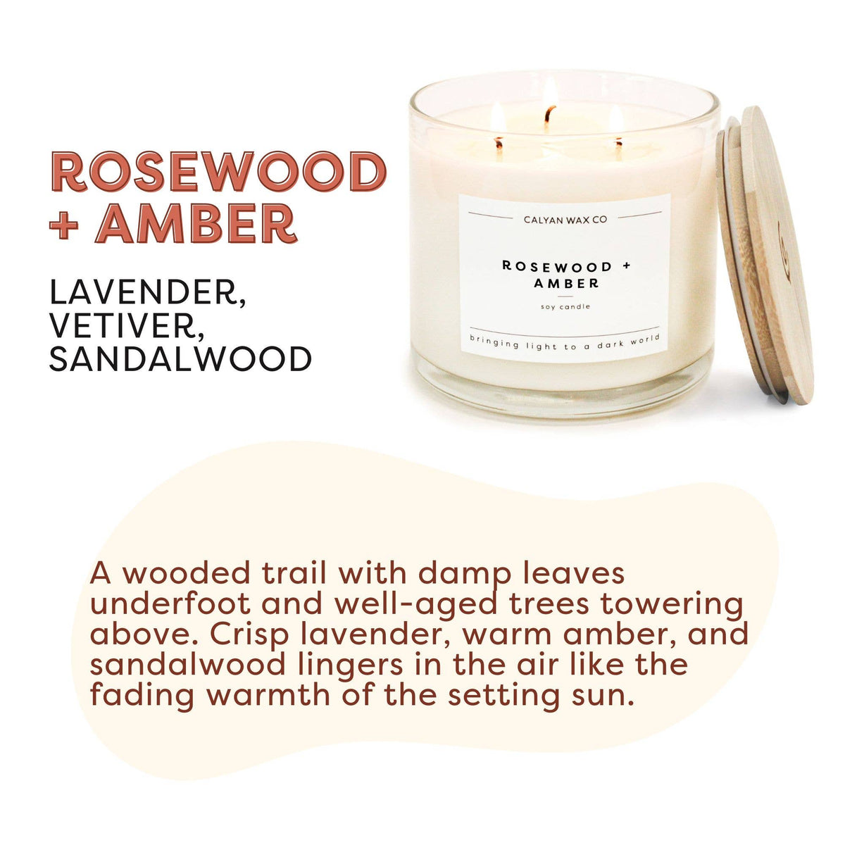 Rosewood + Amber - 3 Wick Clear Glass Tumbler Soy Candle