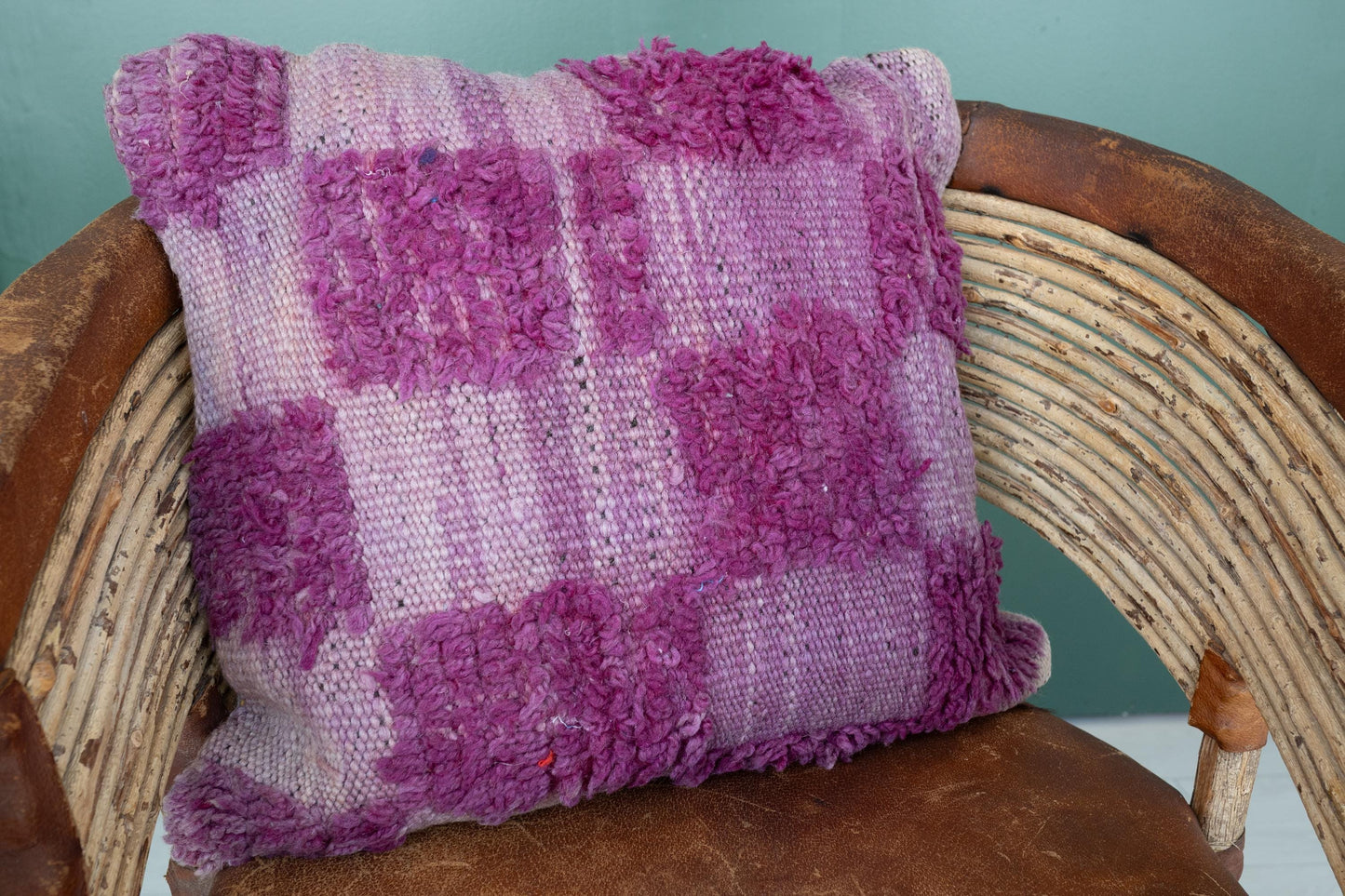 Purple Moroccan Pillow | Textured Wool Cushion Cover | Upcycled Berber Rug Accent