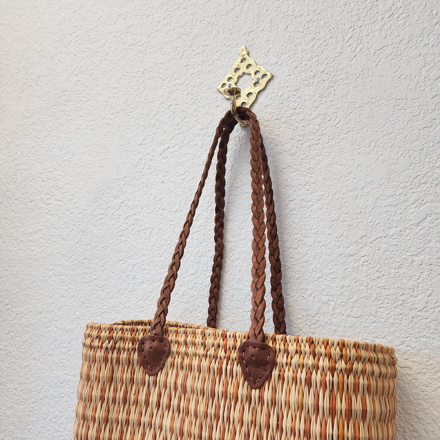 Vibrant Handwoven Moroccan Reed Basket - Essaouira Crafted Farmers Market Tote - African Shopping Carrier