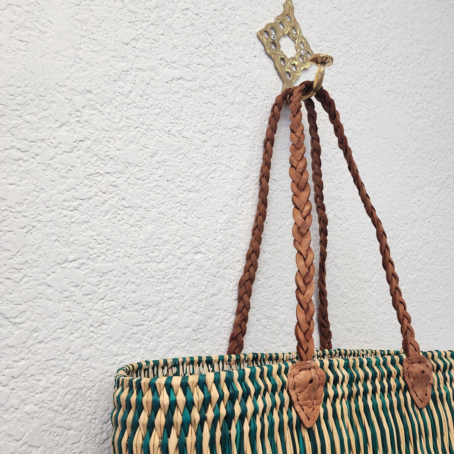 Vibrant Handwoven Moroccan Reed Basket - Essaouira Crafted Farmers Market Tote - African Shopping Carrier