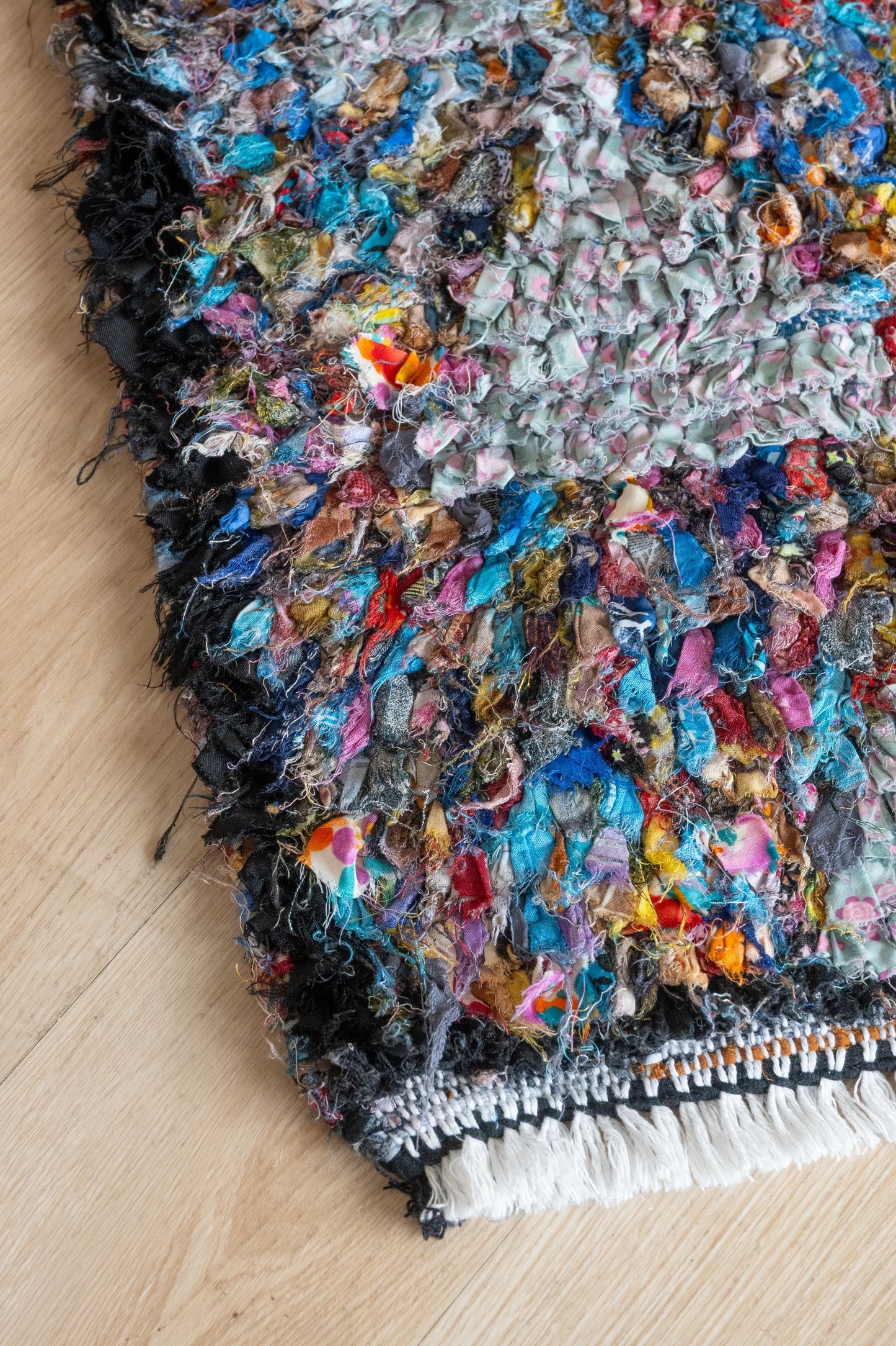 Vibrant Moroccan Boucherouite Accent Rug: Handwoven Bohemian Floor Art for Eclectic Home Decor