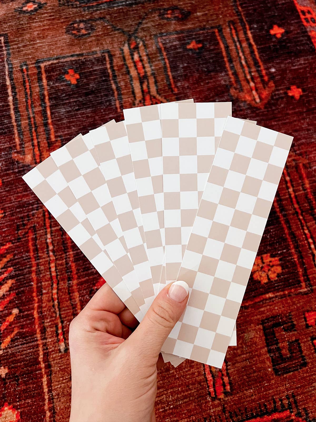 Checkered Bookmark - Tan and White