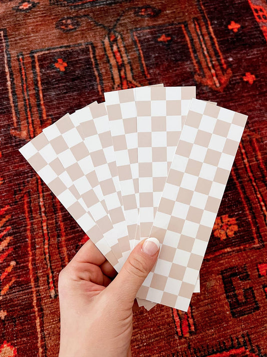 Checkered Bookmark - Tan and White