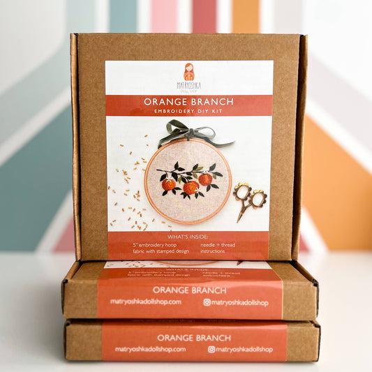Orange Branch Embroidery DIY Kit
