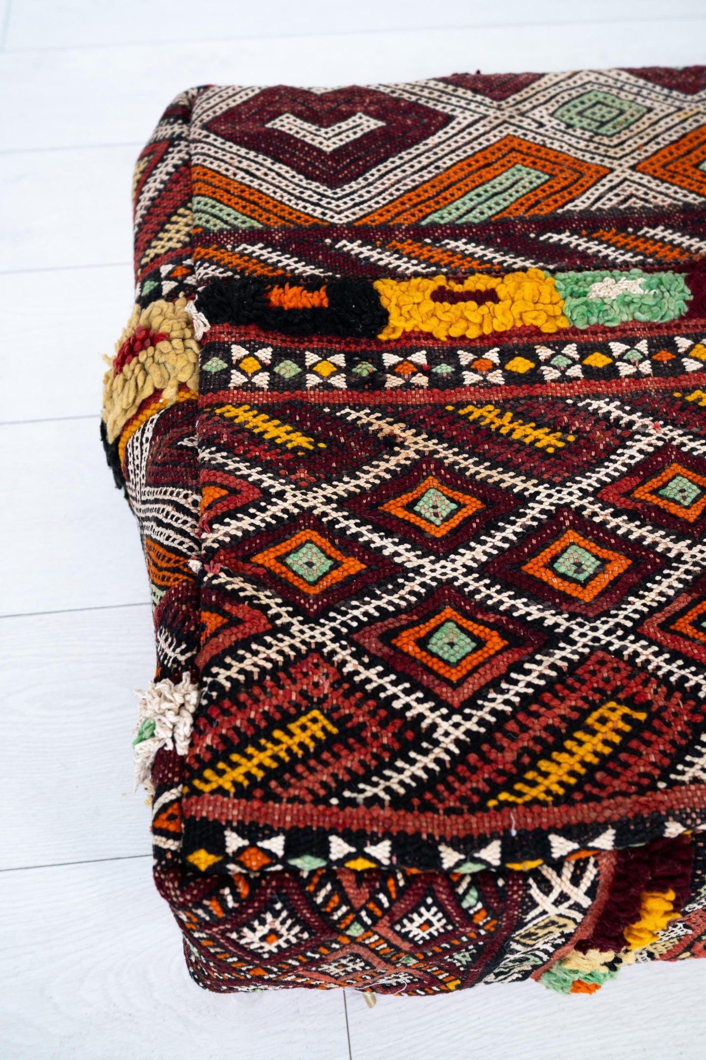 Handmade Moroccan Wool Pouf Floor Cushion Boho Ottoman Pet Bed and Meditation Seat