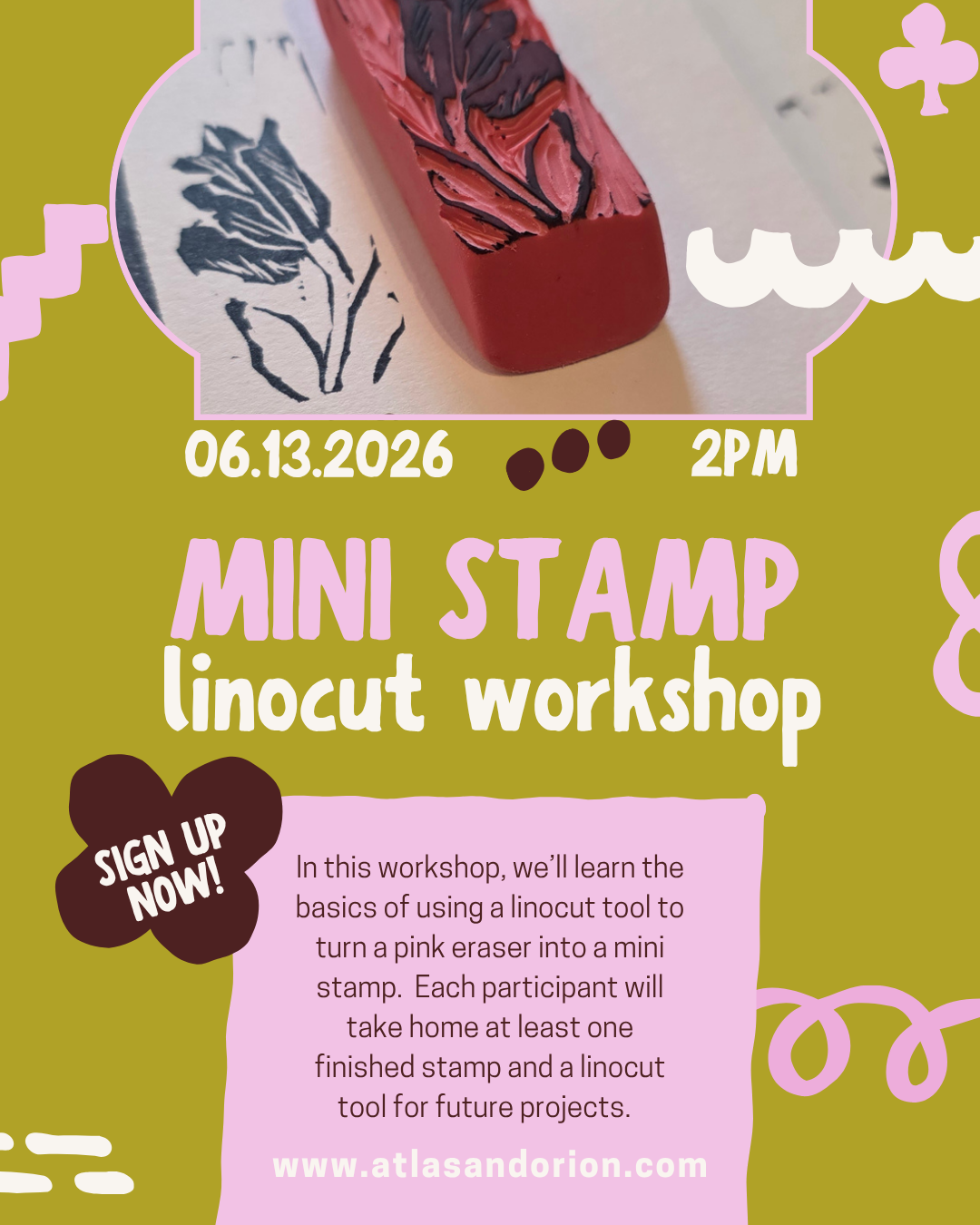 Mini DIY Stamps: Linocut Pink Erasers