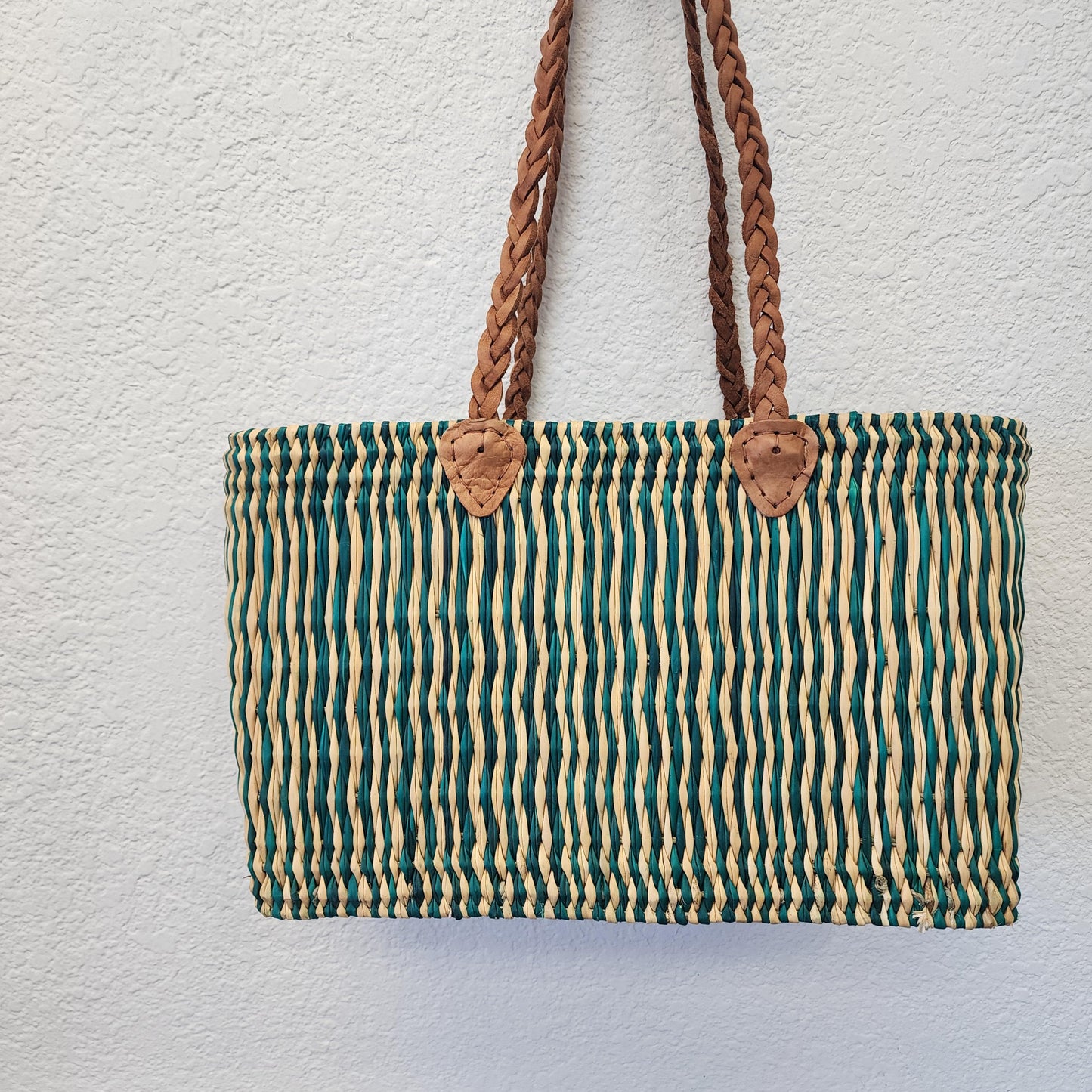 Vibrant Handwoven Moroccan Reed Basket - Essaouira Crafted Farmers Market Tote - African Shopping Carrier