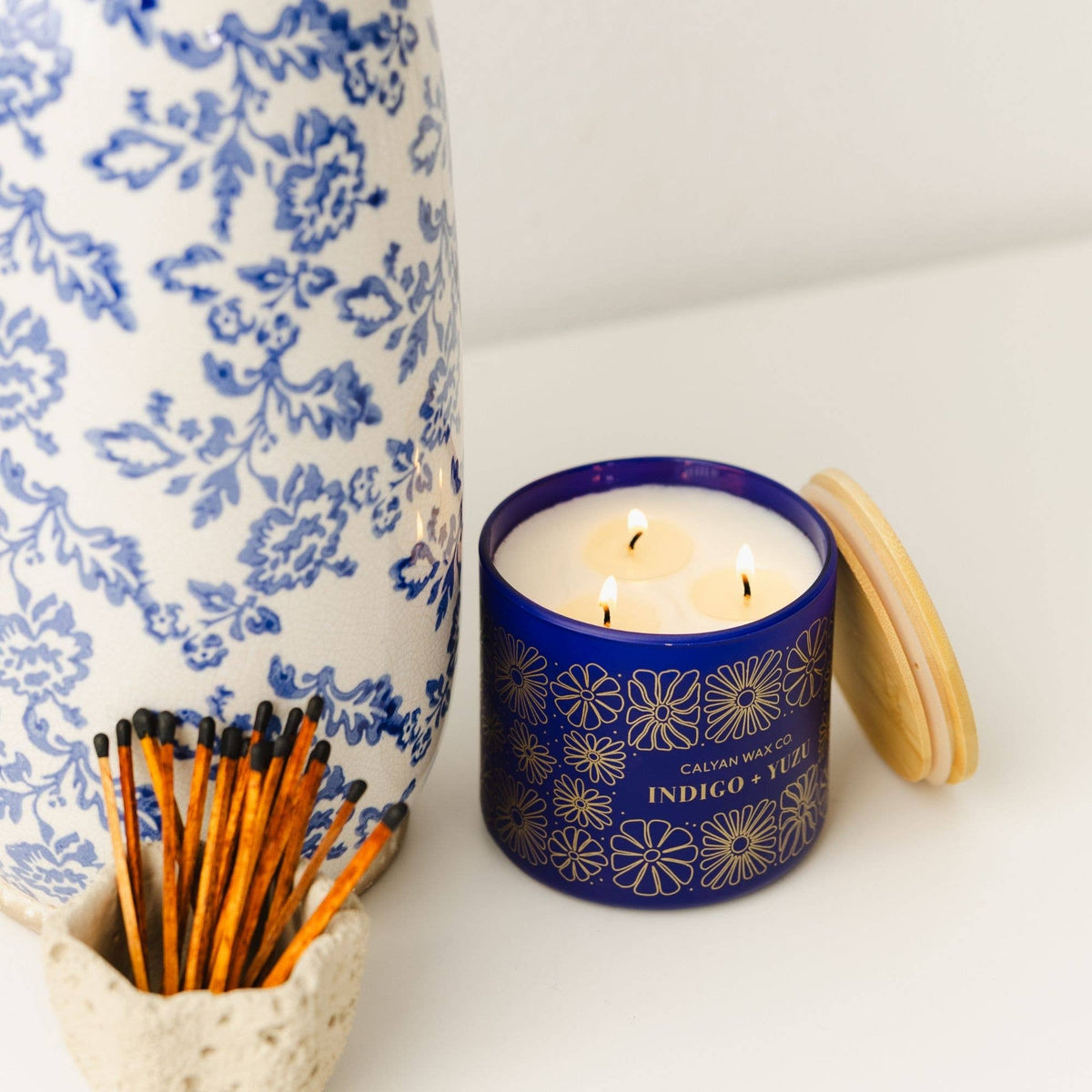 Indigo + Yuzu - 3 Wick Clear Glass Tumbler Soy Candle