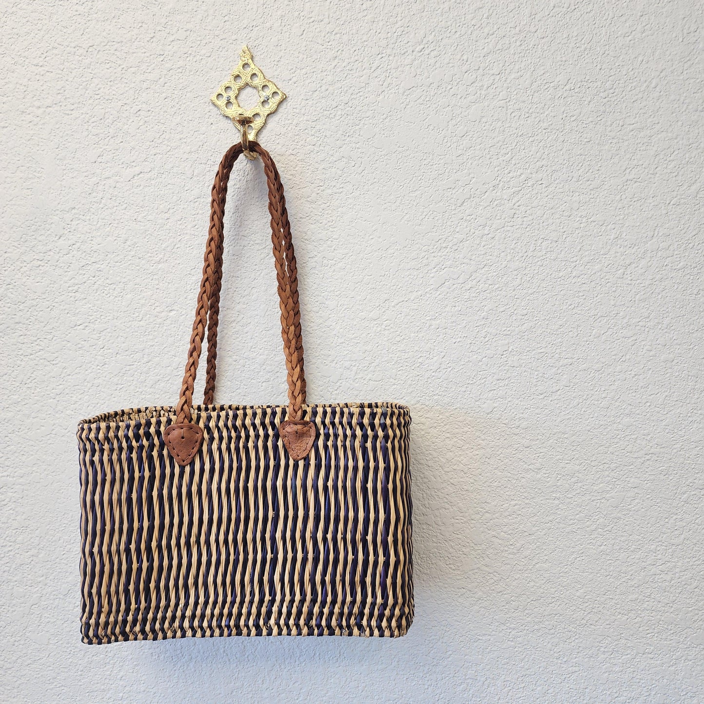 Vibrant Handwoven Moroccan Reed Basket - Essaouira Crafted Farmers Market Tote - African Shopping Carrier