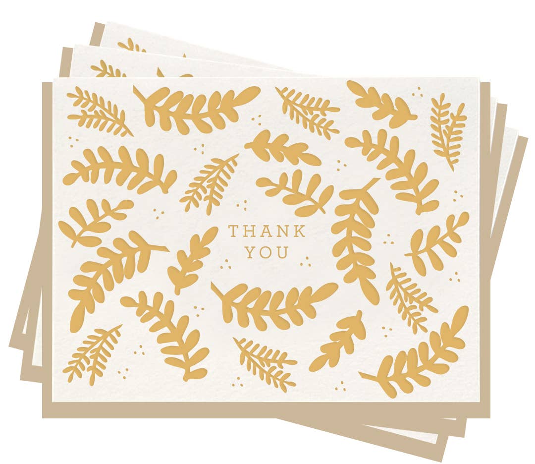 Thank You Floral - Set Of 6 Letterpress Thank You  Cards
