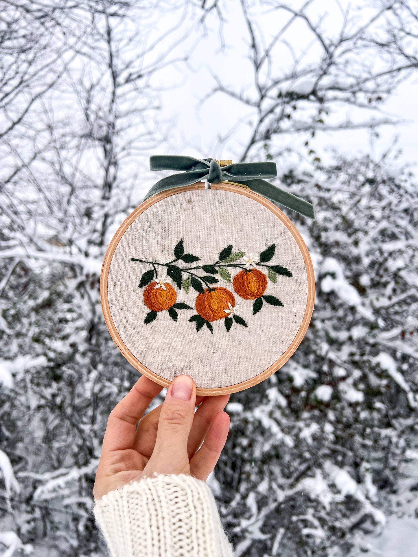 Orange Branch Embroidery DIY Kit